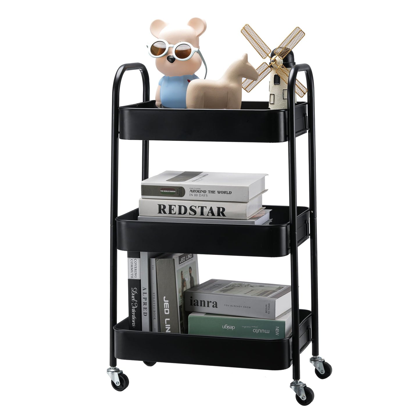 SETTFRFE 3-Tier Metal Rolling Storage Cart, Black
