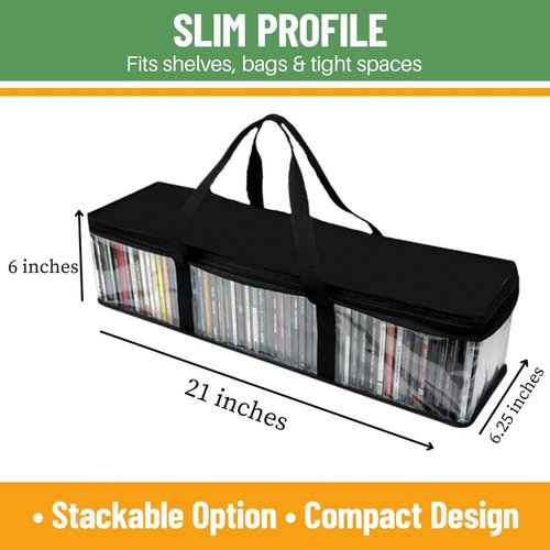 Evelots CD Storage Bags - Clear PVC Media Carrying Case with Zipper | Holds 100 CDs - Durable & Moisture-Proof