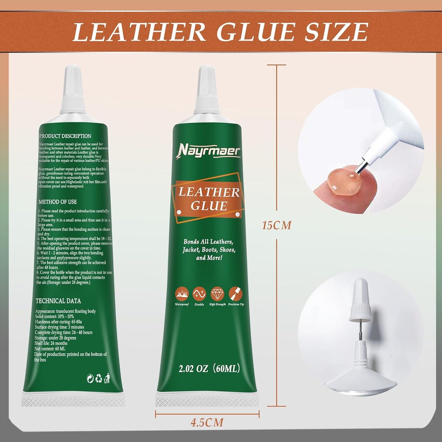 Skiennix Leather Glue - 60g Permanent Clear Adhesive for Bonding Leather to Various Materials
