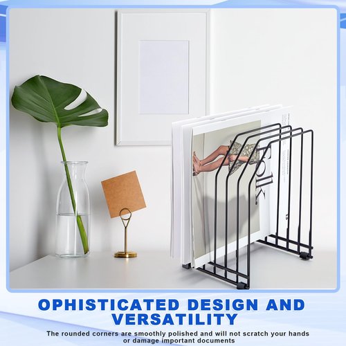 Chivertion 4 Pcs Wire File Organizer for Desk 6 Sections Metal Magazine File Holder Sorter for Binder Office Classroom School Paper Mail Book Storage, Black, 8.27 x 7.36 x 5.88 Inch