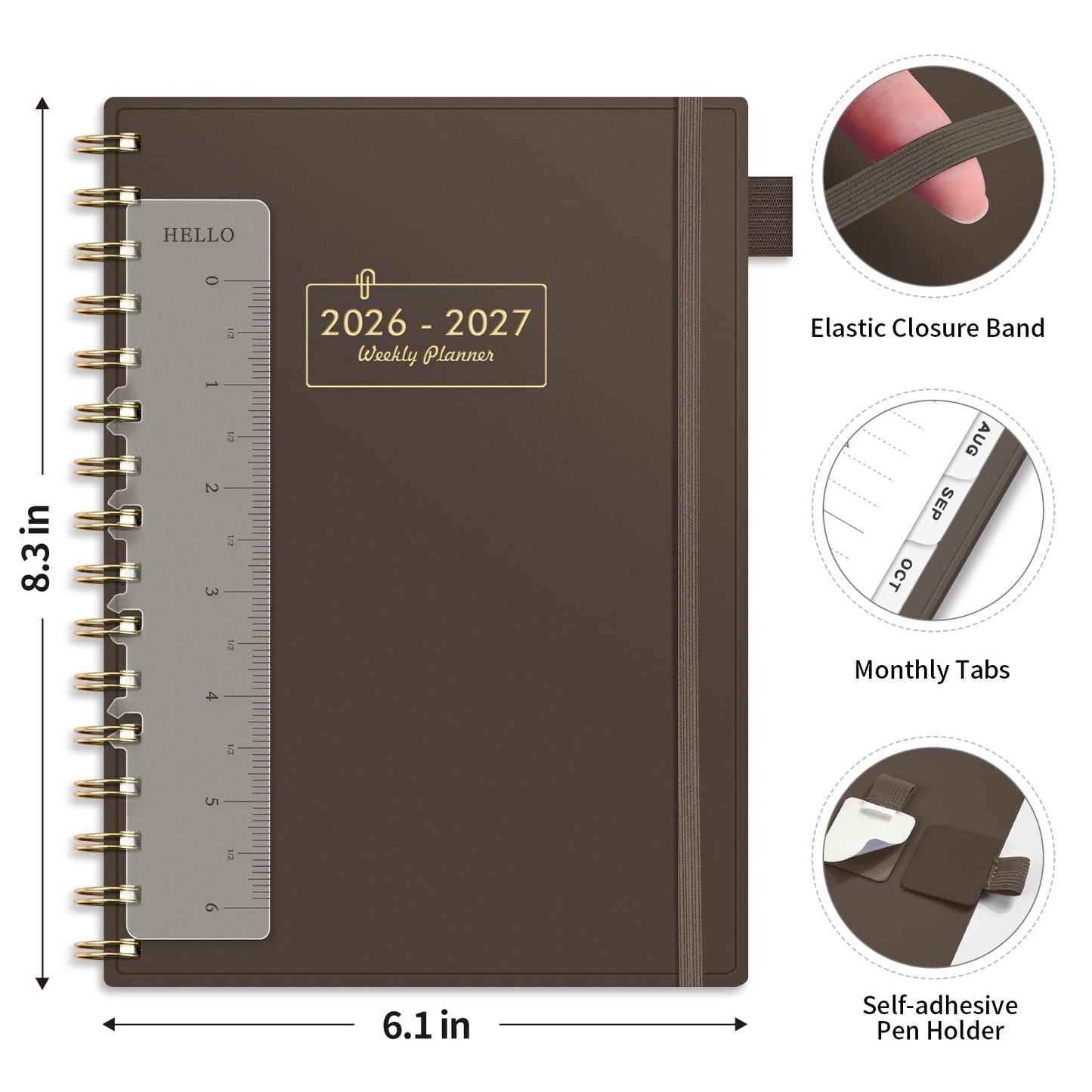 AHGXG Academic Planner 2026-2027, July 2026 - June 2027, Weekly and Monthly, 5.7" x 8.3", Calendar, Agenda for Women, Teacher, Student, School, 12-Month Tabs (Coffee)