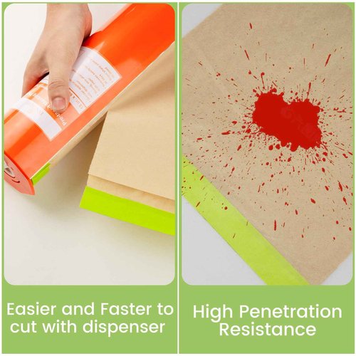 Tangibay Pre-Taped Masking Paper with Dispenser - 18" x66' Painters Paper & Tape Attached for Painting House, Automotive Paint Masking Paper Roll for Windows, Cars, Auto-Body (2 Dispensers 8 Refills)