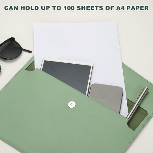 PATIKIL PU Leather A4 File Folder, Document Holder Filing Organizer Portfolio Envelope Folder Case with Snap Closure for Letter Receipt Style 3, Green