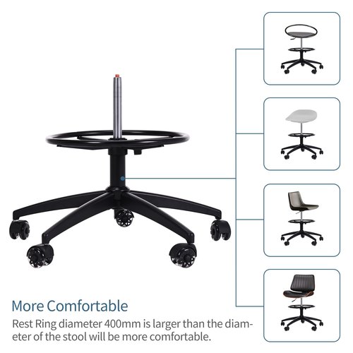 Frassie 17.7 inch Metal Chrome Office Stool Foot Rest Ring, Black Studio Drafting Chair Footrest Ring (Black)