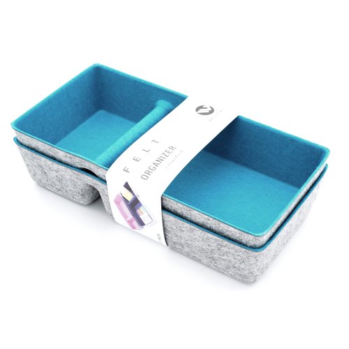 Welaxy Desk Drawer Organizer trays 2 Compartments Office Organizers Bins Felt storage bin for Junk pens notes socks scarf belts dividers Multi-Purpose Storage 2 pieces pack (Turquoise x 2)