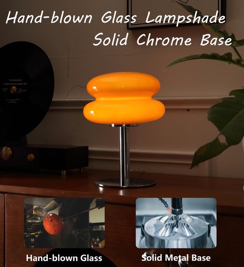 Glivpny Mushroom Lamp for Bedroom,Mid Century Modern Lamp for Nightstand, Dimmable Retro Egg Tart Bedside Small Lamps,Unique Home Mushroom Decor Aesthetic Cute Table Lamps for Living Room (Orange)