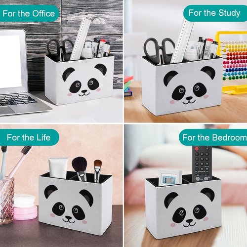 Niapessel Pencil Holder for Desk, Cute Panda Face Pen Holder Storage Desktop Pen Organizer Desk Pencil Organizer Makeup Brush Holder for Office School College Leather