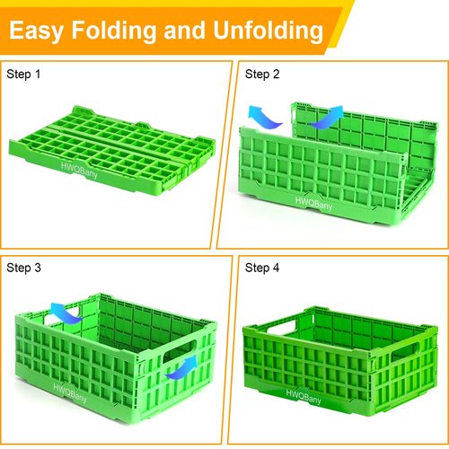 HWQBany Milk Crates Heavy Duty, Crates for Storage, 20L Plastic Stackable Storage Baskets for Organizing, Collapsible Storage Crate for Home Kitchen Bedroom Office School Store, Green, Pack of 3