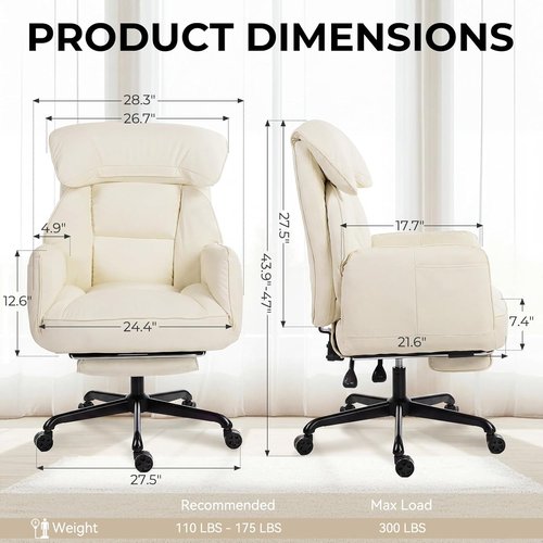 Dowinx Cross Legged Office Chair - Reclining Gaming Chair with Pivoting Armrests & Footrest | Cream