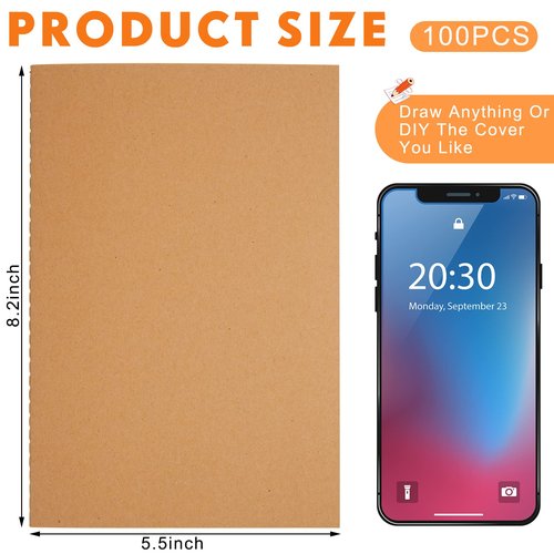 Mimorou 100 Pcs Kraft Notebook Journals 5.5 Inch x 8.3 Inch A5 Softcover Notebooks Bulk for Writing Sketch Office Notepad with 60 Pages 30 Sheets (Multicolor,Lined)(Brown,Lined)