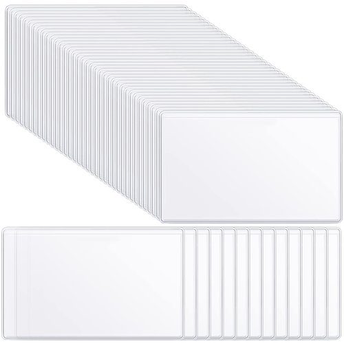 100 Self-adhesive Index Card Pockets Label Pockets sleeves with Top Open for Business Cards, Clear Plastic Sticky Labels Holders for Storage Bins Library Cards, Organizing Totes Shelves(5.28 x 3.65'')