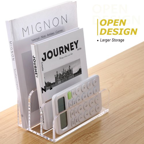 SANRUI Acrylic Mail File Organizer Sorters for Desk, 3 Upright Compartments Laddered Clear Desktop Vertical Letter Holder, Multifunction Envelope Folder Racks Holders for Office,Home, School