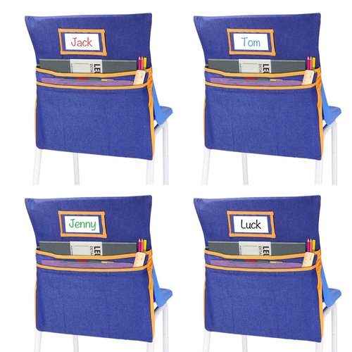 16PCS Chairback Buddy Pockets Chart with 2 Heavy Duty Storage Pocket,School Supplies Chair Back,Standard Denim Storage Organizer for Classroom Chair(Yellow)