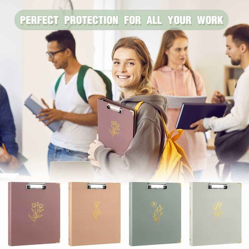 Janlaugh 4 Pack 3 Ring Clipboard Binder 1 Inch, Aesthetic Floral Clipboard Binder with Pockets, 8 Tab Dividers, 2 Blank Stickers Monthly Plan Labels for School, Office, Wedding(Fit Letter Size Paper)