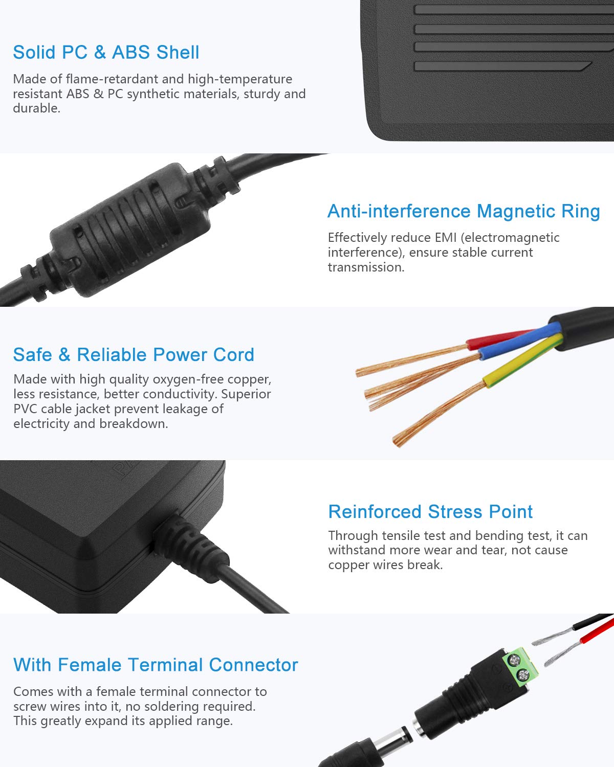 ALITOVE Power Supply Adapter - 12V 5A 60W Converter for 5050 & 3528 LED Strip Lights | AC 100-240V Input