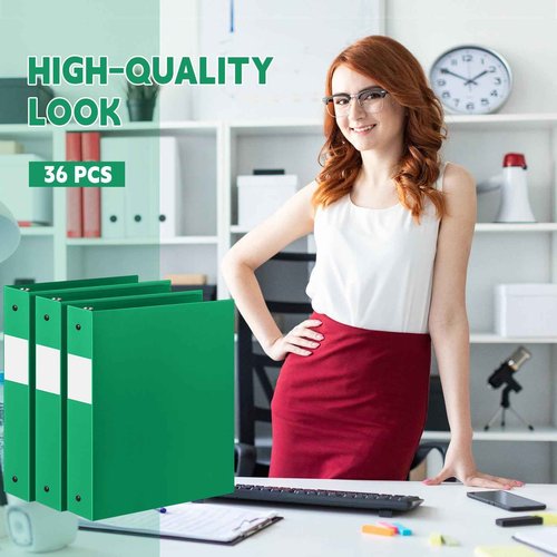 Henoyso 36 Pcs 3 Ring Binder 1.5 Inch Plastic Flexible Round Binder Fits Letter Size 8.5 x 11 Inch Paper Holds 300 Sheets with 1 Pockets for Office School (Green)