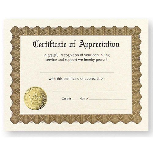 Certificate of Appreciation - Pack of 36