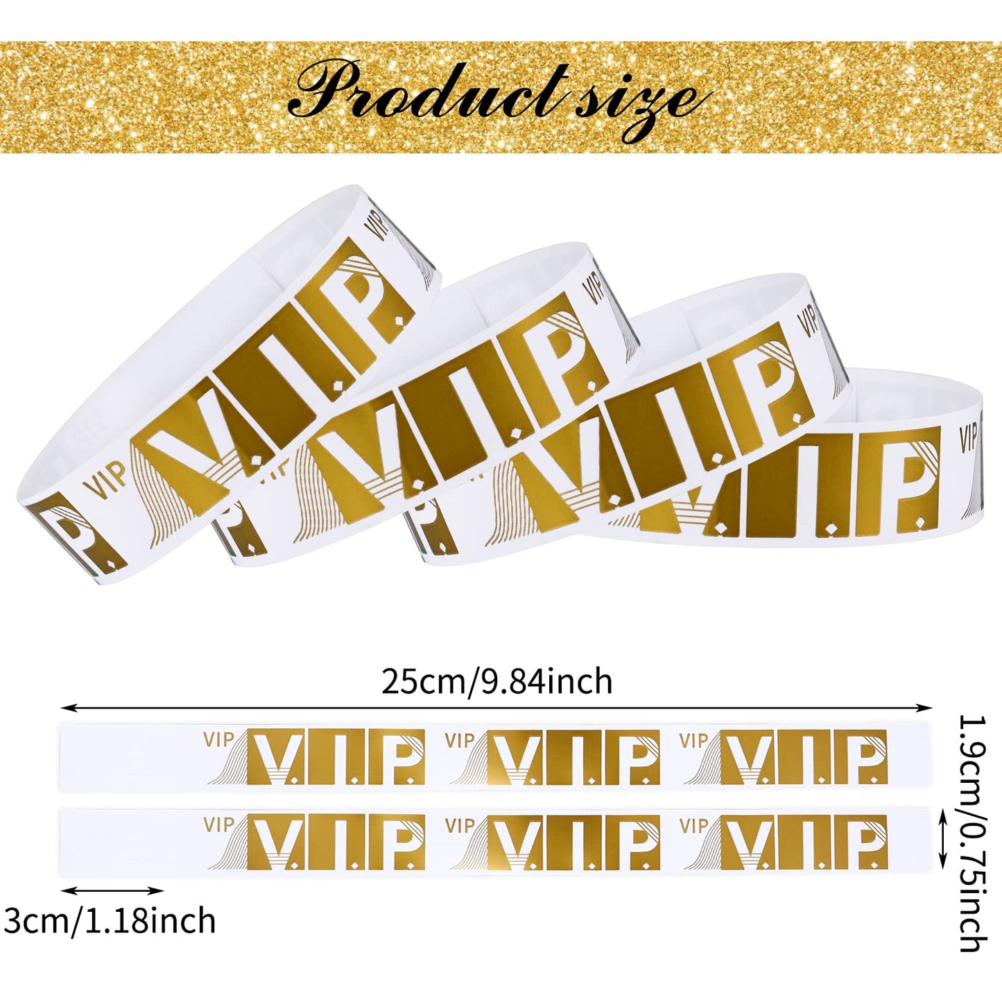 100 Pcs VIP Wristbands for Events Waterproof Paper Bracelets Lightweight Event Wristbands for Party Concert Club Amusement Park Festivals (Gold)