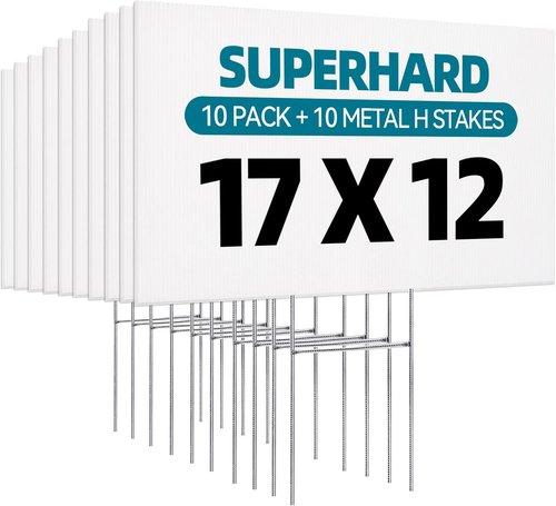 Skiennix 10 Pack Lawn Signs - Blank Corrugated Plastic Yard Signs 17x12 Inches with Stakes for Events