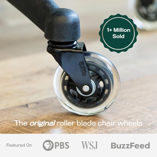 Office Oasis Rollerblade Office Chair Wheels - Smooth, Quiet Casters for Hardwood & Carpet - Set of 5 - Black