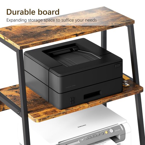 Arbuxzuy Printer Stand for Desk, Desktop Printer Shelf, 3 Tier Desk Shelf for top of Desk, Large Printer Stands Office Organization Shelves for Home Office Printer Fax Book, Rustic Brown