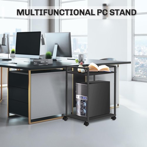 Liitrton Computer Tower Stand, 2-Tier PC Stand with Lockable Wheels CPU Holder Under Desk for Office Home (L)
