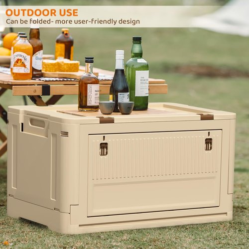 VOWNER Large Foldable Utility Cart, Portable Rolling Crate with 132 lbs Capacity, Handcart Shopping Trolley with Lid and 4 Rotate Wheels, for Grocery, Shopping, Office, Camp, Brown