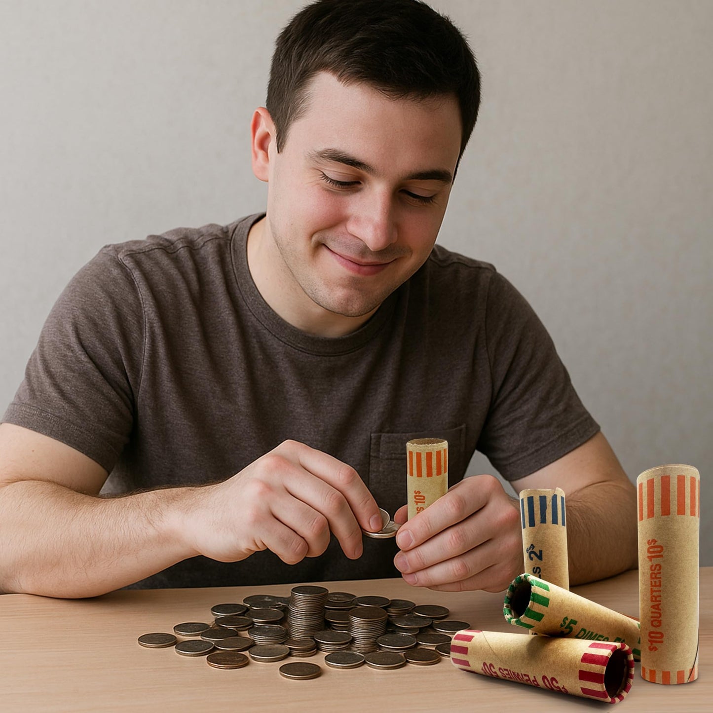 PM Company 128 Pcs Preformed Coin Wrappers Rolls — Assorted Heavy Duty Rolls Wrappers for Quarters, Pennies, Nickels, and Dimes