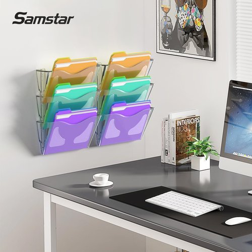 samstar 6 Pack Clear Acrylic Wall File Holder,Wall Mount File Organizer Hanging Wall Pocket Mail Magazines Organizers for Office/Home…