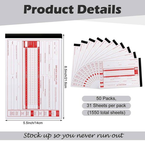 Weekgrat 50 Pack Driver Daily Log Book 8.5" x 5.5" Log Book with Detailed Driver Vehicle Inspection Report Simplified Recap for Truck, 2-Ply Carbonless (Typical)