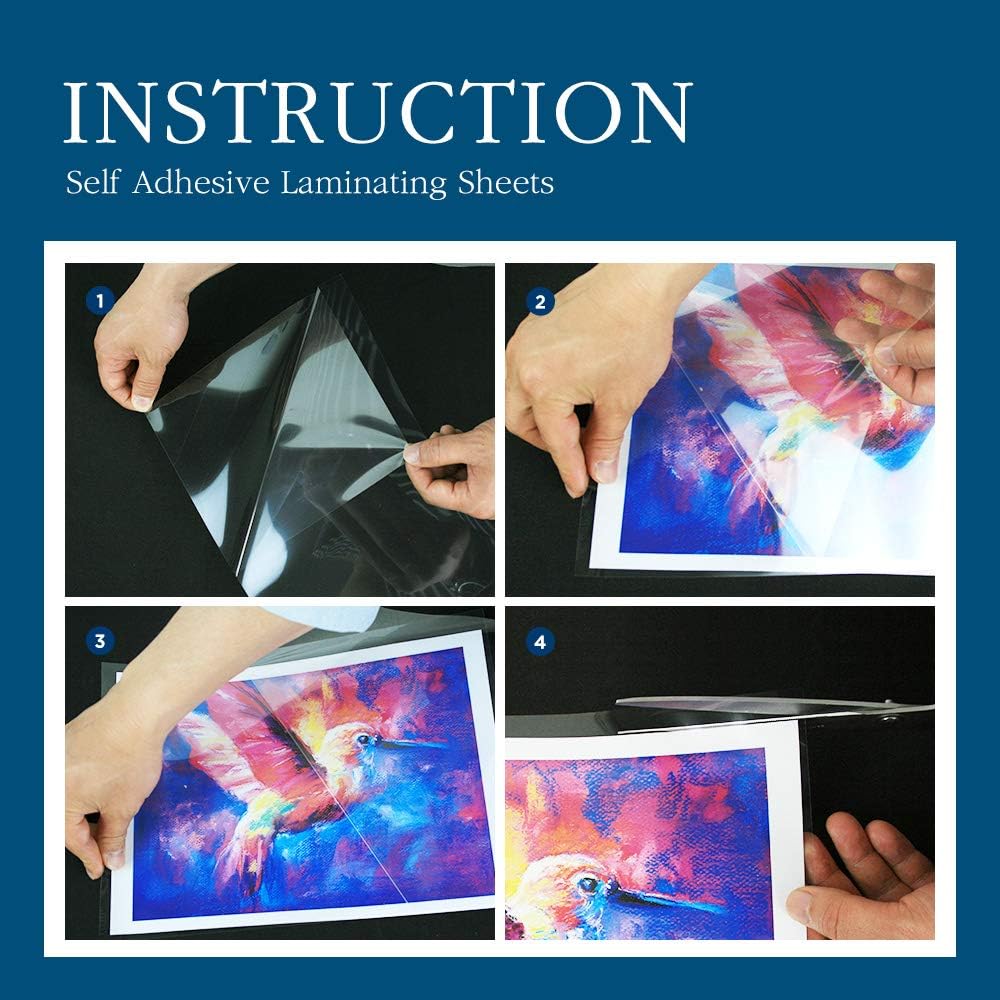 VIOLLETO Self-Stick Laminating Sheets - 8.5 x 11 Inches, 4mil, No Heat, Peel & Stick, Pack of 50