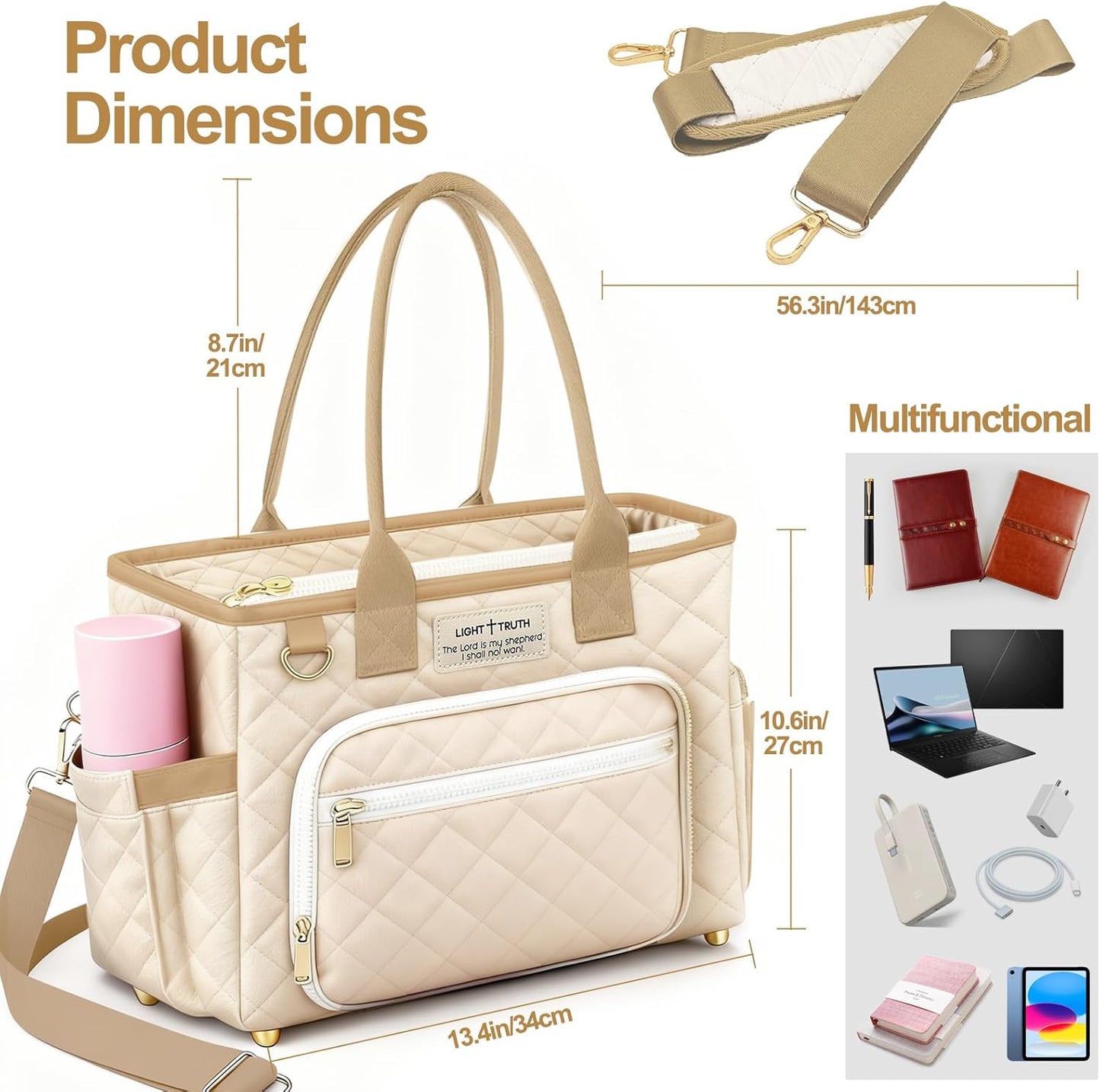 VERONLY Large Bible Tote Bag - Stylish Organizer with Bible Cover & Pockets for Women | Perfect Christian Gift