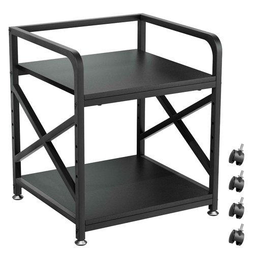 Ollieroo 2 Tier Printer Stand with Storage Shelf, Printer Table with Height Adjustable Top Shelf, Under Desk Storage Printer Cart for Paper Shredder Scanner, 3D Printer Stand for Home Office(Black)