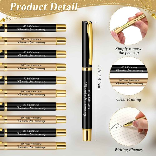 Feifeiya 50 Set 80th Birthday Party Favor for Guest Anniversary Party Favor with Black and Gold Ballpoint Pens and Thank You Cards for Women Men Birthday Anniversary Appreciation Gifts