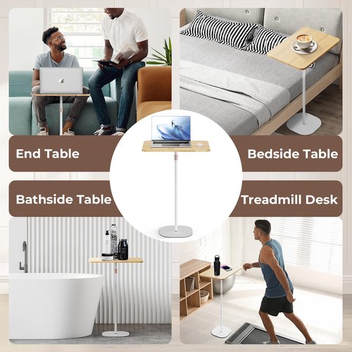 POLESTO Portable Laptop Floor Stand, Bedside/Sofa Table with Height Adjustable 18''~47'', Stylish Movable Workstation Floor Standing Desk for Office, Meeting Room, Living Room Easy Assembly, White