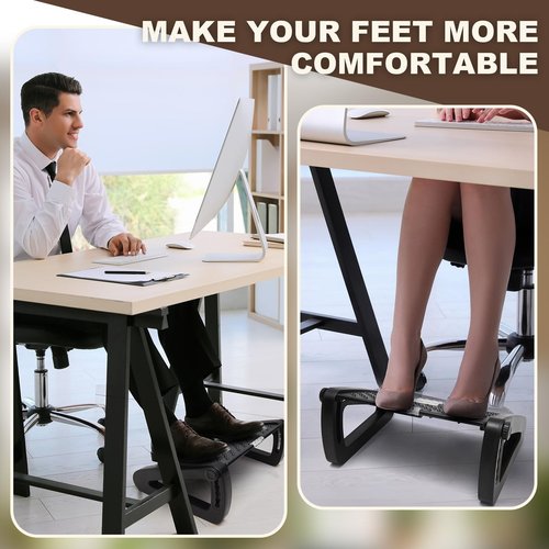 Beeveer 2 Pcs Foot Rest for Under Desk at Work, Ergonomic 6 Heights Adjustable Footrest with Massage Roller, Chair Footrest for Leg Rests for Office and Home Pressure Relief(Black)