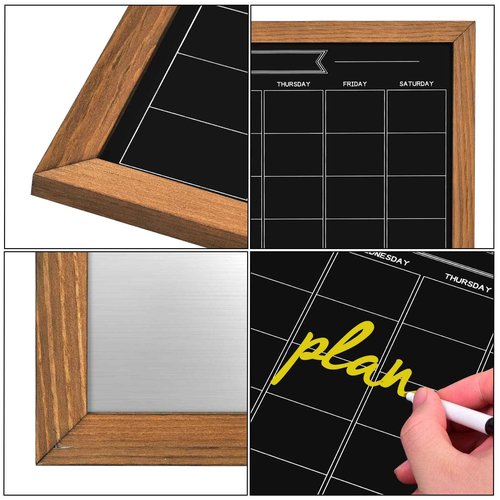 Umtiti Calendar Chalkboard, 23.6" * 31.5", Magnetic Surface Rustic Brown Solid Pine Wood Frame Chalk Board for Planning/School Timetable/Memo, Hanging Board for Office, School and Home(YLHB-QZ-6080)
