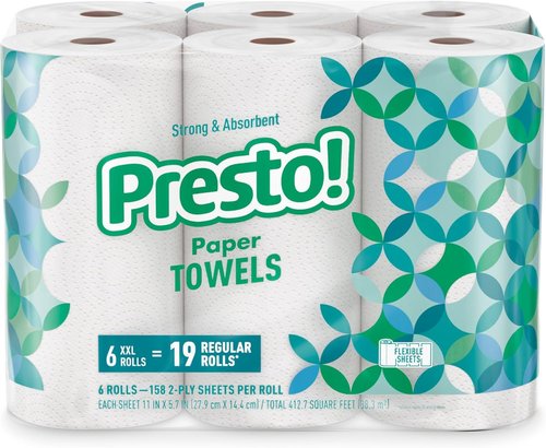 Presto! Ultra-Strong Premium Paper Towels - Flex-a-Size, 158 Sheets, 12 Huge Rolls (2 Packs of 6) | White