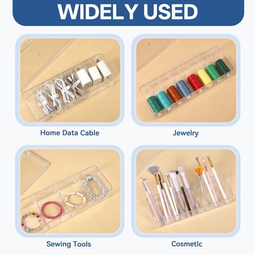 Josojoou 3Pack Cable Organizer Box, Cord Storage Organizer, Clear Charger Organizers with Lid, 30Pcs Cables Ties, Small Gird Plastic Boxes for Home Desk with Removable Compartment