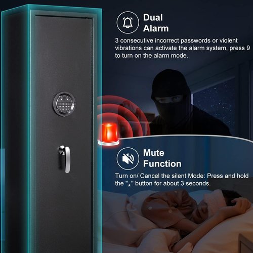 Marcree Biometric Gun Safe - Quick Access Fingerprint Safe for Rifles & Pistols | Dual Alarm System, No Assembly