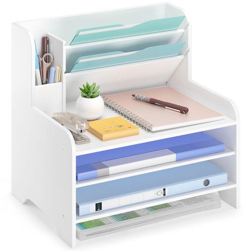 Wisuce Essentials Bamboo Desk Organizer Mail Holder Countertop Letter Tray File Organizer for Desk Letter Sorter Paper File Storage for School Home Office Supplies