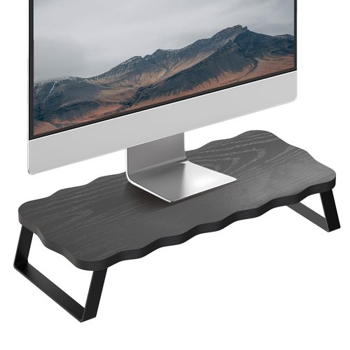 ZORVIDSON Monitor Stand Riser, Wooden Computer Stand for Desk, Wood and Steel Multi-Purpose Desktop Storage Laptop Riser Desk Shelf for Computer, Laptop, PC, Printer, 21.65 x 9.45 x 3.94 Inch Length (Black/1 Pack)