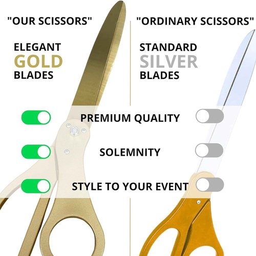 New Edition Grand Opening Kit – 25'' Scissors Gold with Golden Blades for Ribbon Cutting Ceremony with Red Ribbon Heavy Duty Golden Scissors