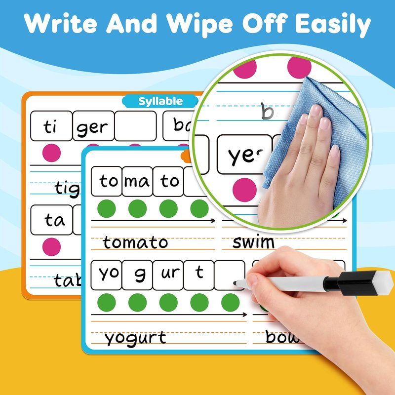 Laffunz 12 Packs Phonemic Awareness Dry Erase Board, Speech Therapy Material Dry Erase Phonics Games Flash Cards, Elkonin Boxes Science of Reading Spelling Manipulatives Classroom Materials Must Have