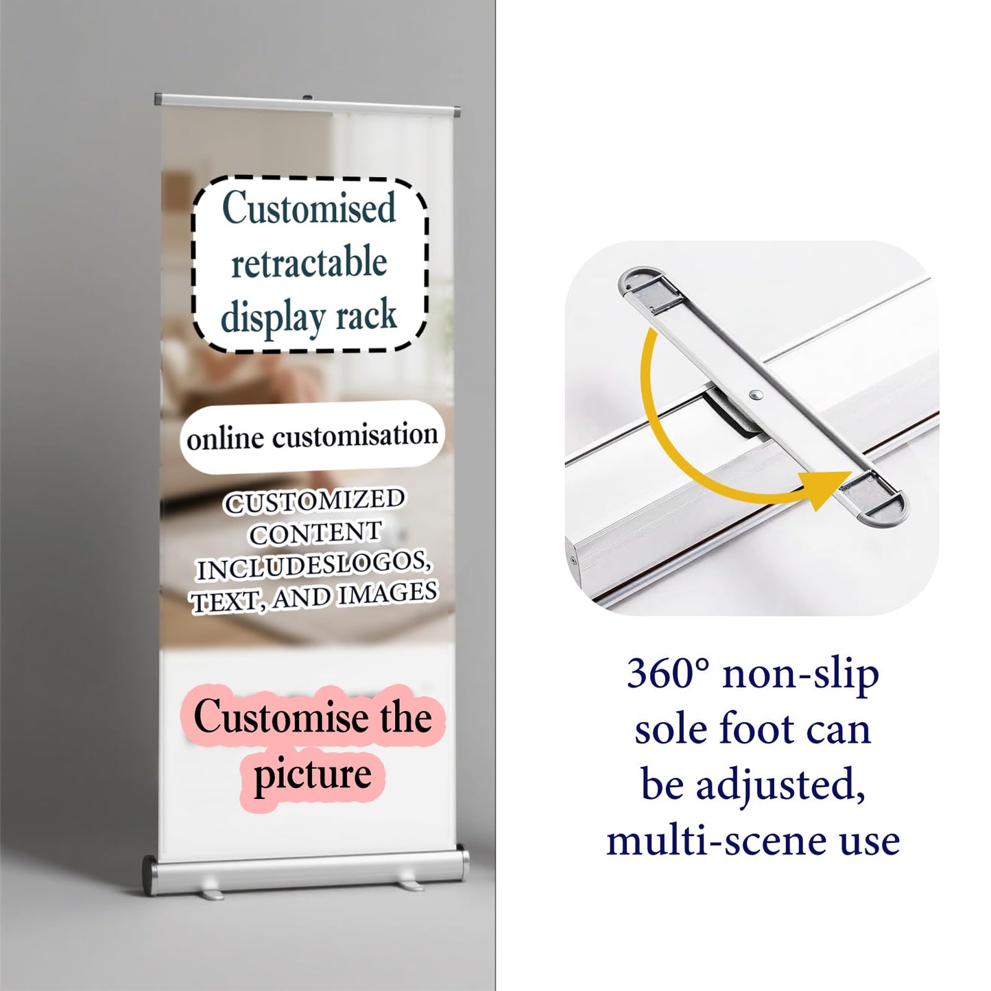 Custom Retractable Banner Stand – Personalized Roll Up Display with Carry Bag, Adjustable Height, Portable Stand for Trade Shows, Events, Business Promotions