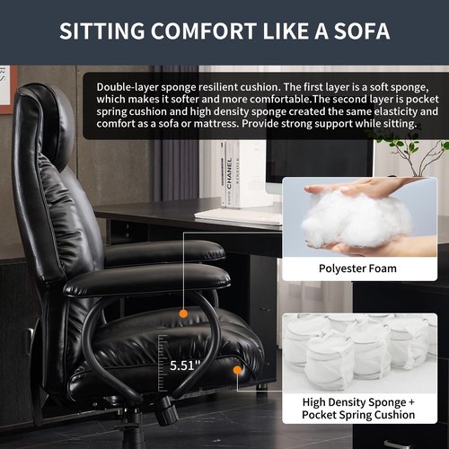 ATMILD Office Chair Big and Tall, High Back Executive Chair with Ottoman, 400 lbs, Ergonomic Office Chair with Padded Armrest, PU Leather (Black)