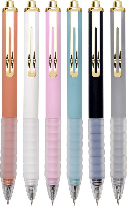 Linbsunne Ballpoint Pens - Medium Point 1mm Black Ink with Super Soft Grip | 6 Count Gold Clip Office Pens for Men & Women
