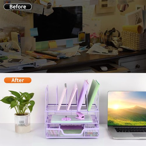 Youbetia Desk Organizers and Desk Accessories - File Organizer with Drawer, Desk Accessories & Workspace Organizers for Office Supplies, Purple