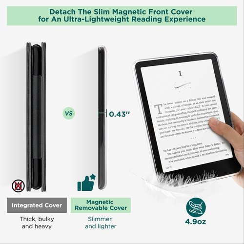 SESENSE Detachable Magnetic Case for 7'' Kindle Paperwhite 12th Gen 2024 and Kindle Colorsoft Signature Edition, Slim PU Shell Cover Case with Auto Wake/Sleep, Dark Blue