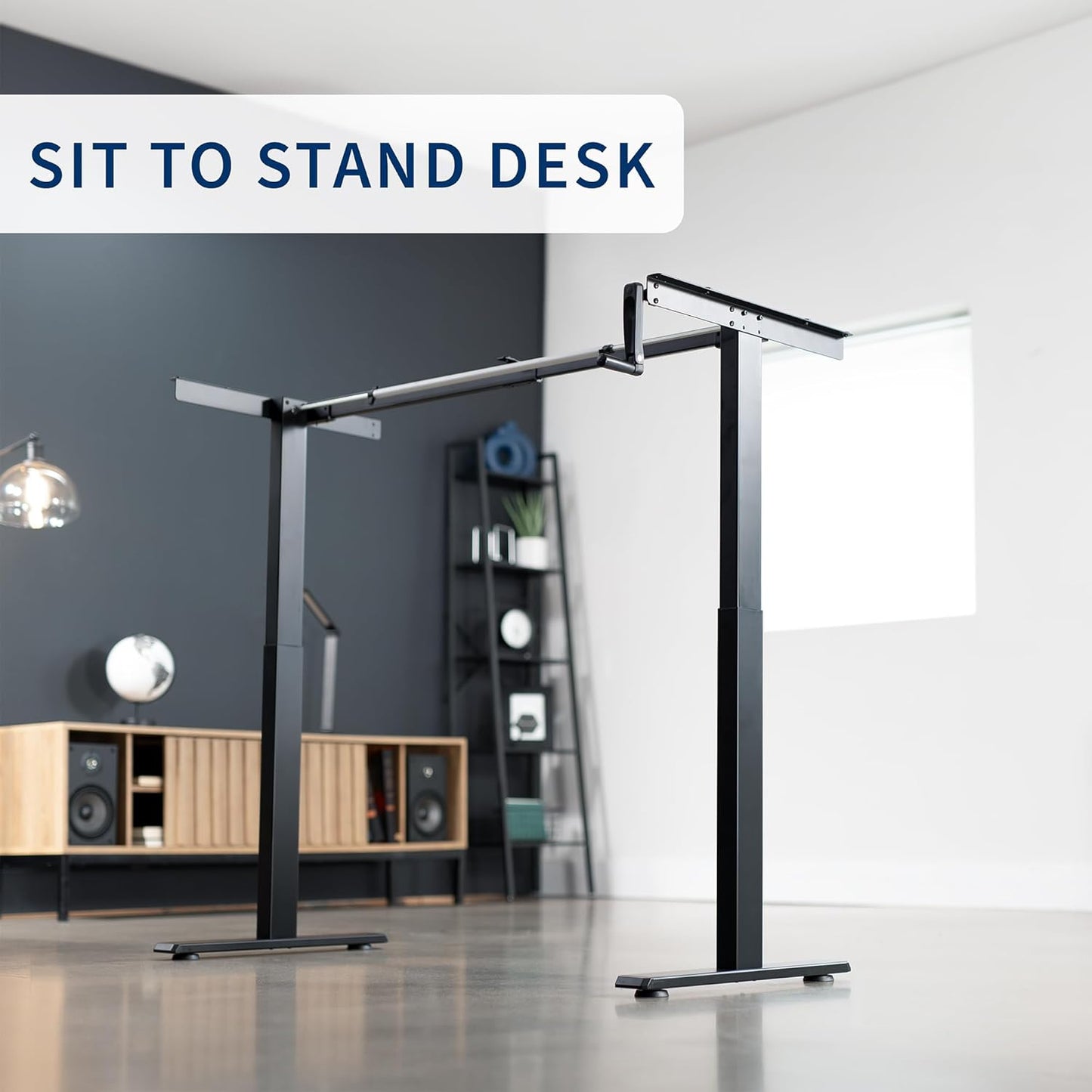 VIVO Manual Height Adjustable Stand Up Desk Frame - Ergonomic 2-Leg Workstation with Hand Crank | Black